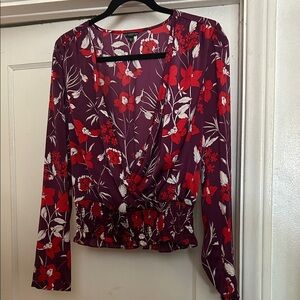Floral V-Neck Women's Top - Red and Purple